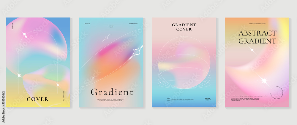 Fluid gradient background vector. Cute and minimal style posters with colorful, geometric shapes, stars and liquid color. Modern wallpaper design for social media, idol poster, banner, flyer. - obrazy, fototapety, plakaty 