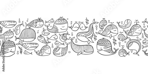 Wild whales. Childish style seamless pattern for your design