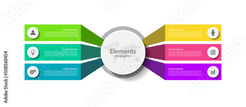 Infographic six step elements flat design abstract background