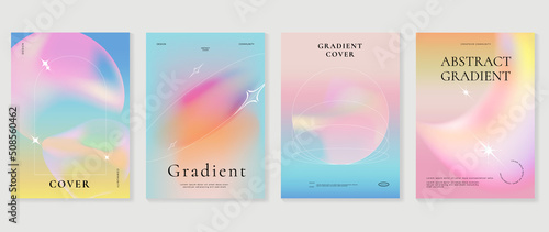 Fluid gradient background vector. Cute and minimal style posters with colorful, geometric shapes, stars and liquid color. Modern wallpaper design for social media, idol poster, banner, flyer. photo