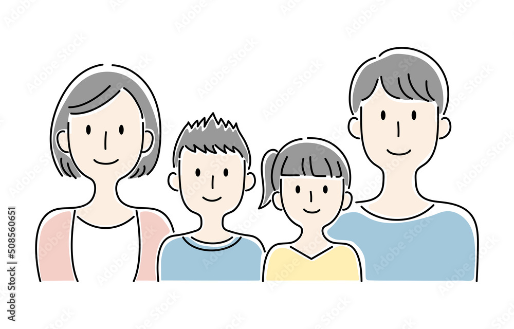 手描き風・笑顔の家族のベクターイラスト