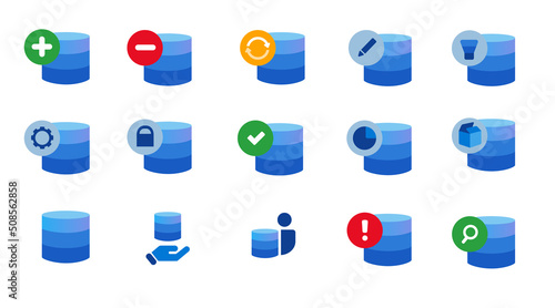 Database data center technology icon set collection blue isolated
