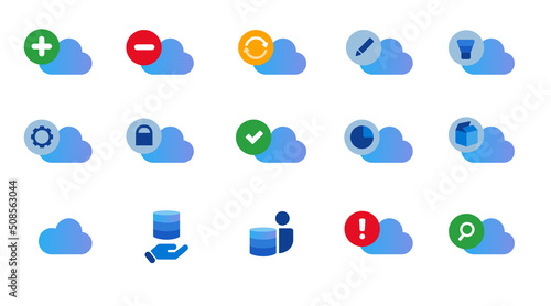 Cloud computing virtual technology hosting icon set collection meeting event organizer schedule blue isolated