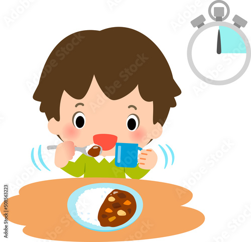 カレーを早食いする男の子