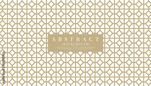 Golden Arabic seamless pattern. Elegant Islamic template design in gold background. Geometric Arabian ornament backdrop. Vector illustration of Muslim texture.