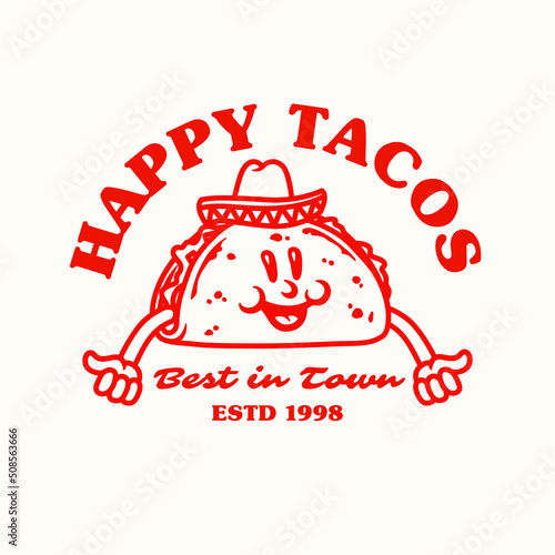 Hand Drawn Happy Tacos Logo Mascot Cartoon