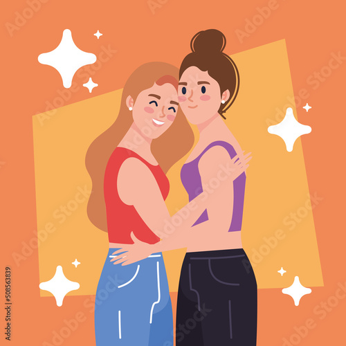 lesbians couple hugging
