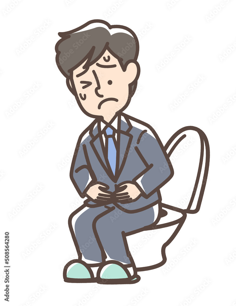 トイレで困っているスーツの男性