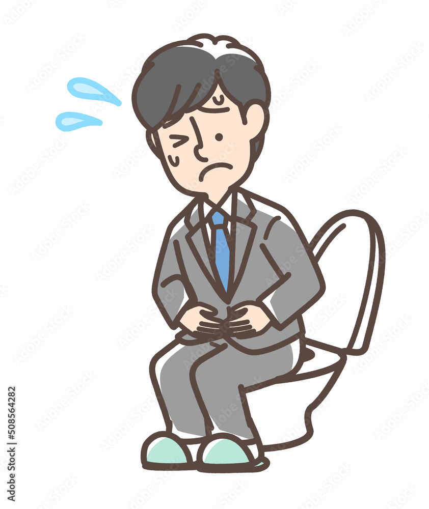 トイレで困っているスーツの男性