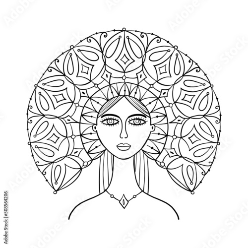 Art female portrait, pretty woman with vintage hair decor. Design for fashion cards, banners, posters