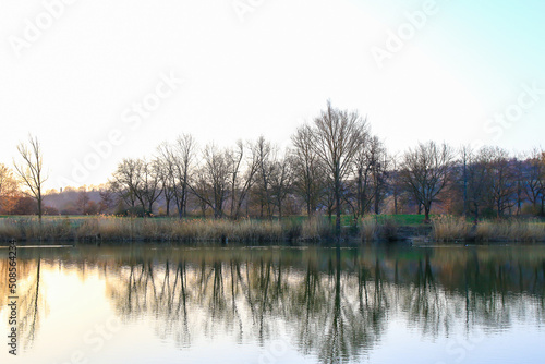 Regensburg, Germany:  Panorama of sunset at the lake