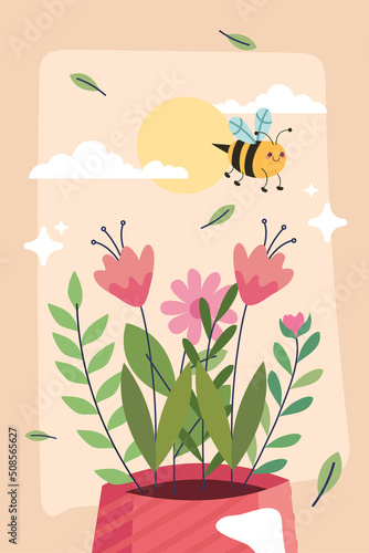 spring houseplant and bee