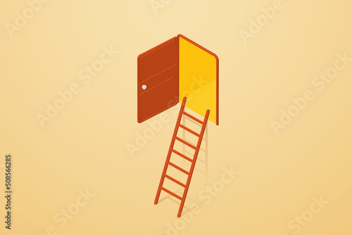 Staircase on the wall with an open door.