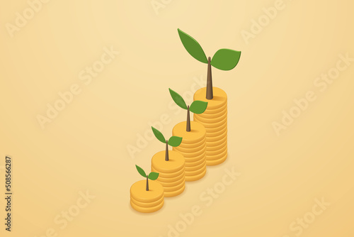 Tree on a pile of developed coins growing