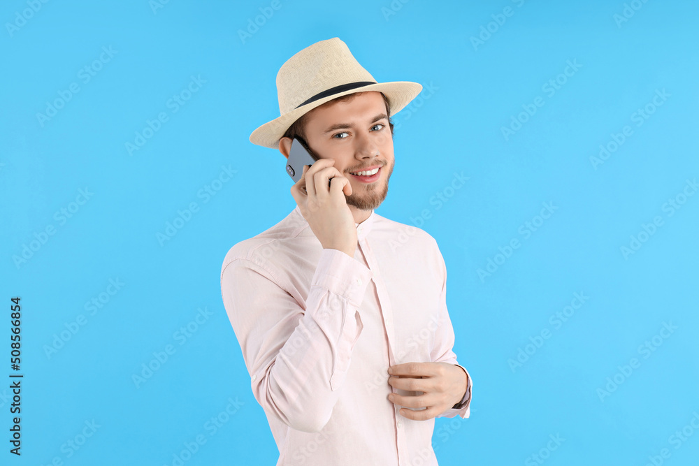 Concept of people, young man on blue background Concept of people, young man on blue background
