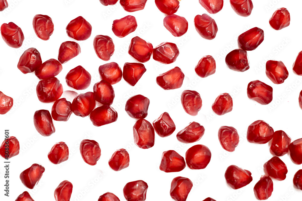 Fresh Pomegranate = seeds isolated on white background With clipping path. Full depth of field. Fresh Pomegranate = seeds isolated on white background With clipping path. Full depth of field.