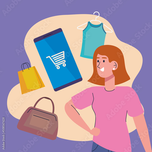 woman and smartphone online