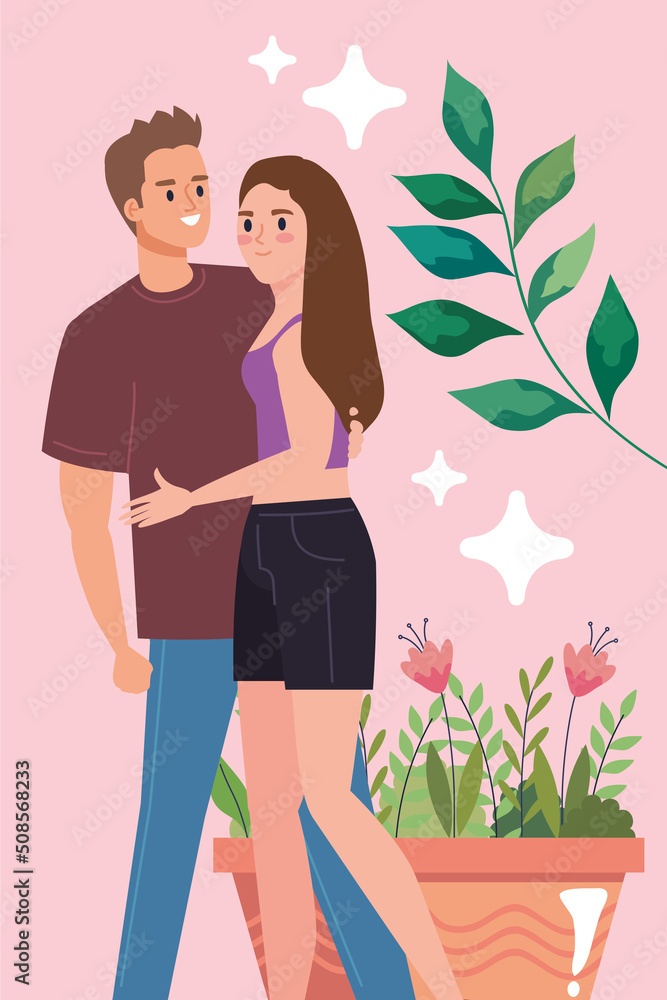 lovers couple with houseplant