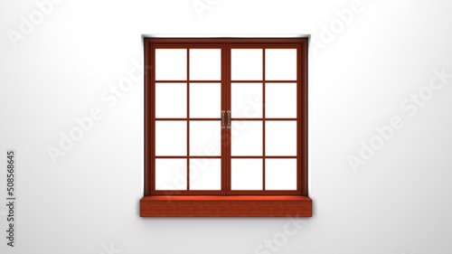 Wooden window with white background. 3d rendering illustration. 