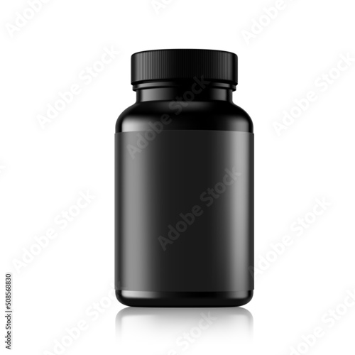 Black bottle mockup. Vector illustration isolated on white background. Perfect for medical, cosmetic, pharmacy products. EPS10.