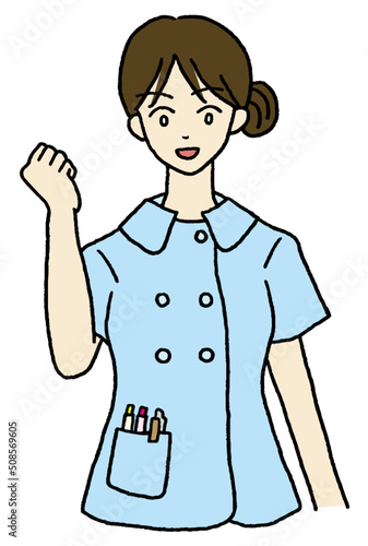 ガッツポーズの女性看護師