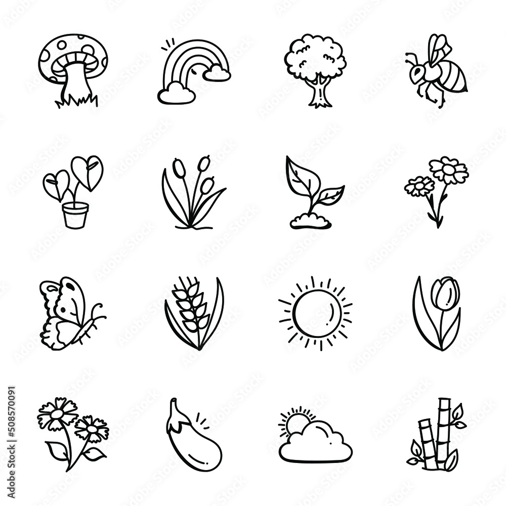 Pack of Nature Doodle Icons Pack of Nature Doodle Icons
