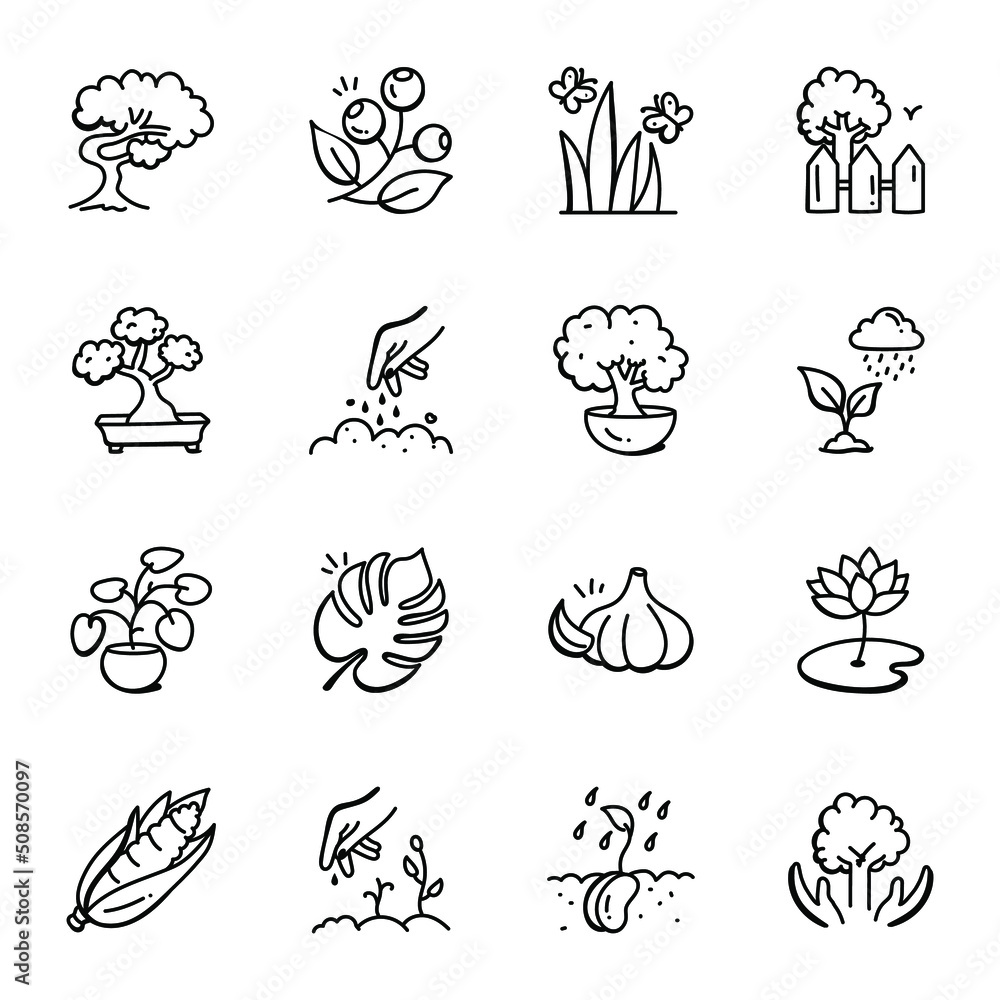 Hand Drawn Icons of Gardening Hand Drawn Icons of Gardening