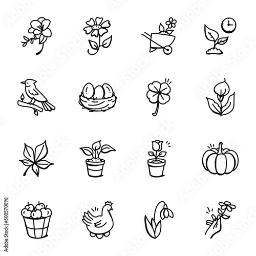 Doodle Icons of Plants and Flowers