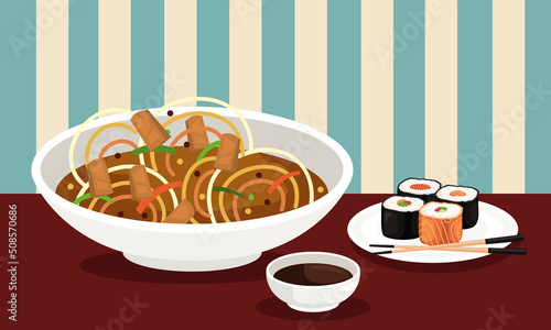 japanese soup and sushi photo