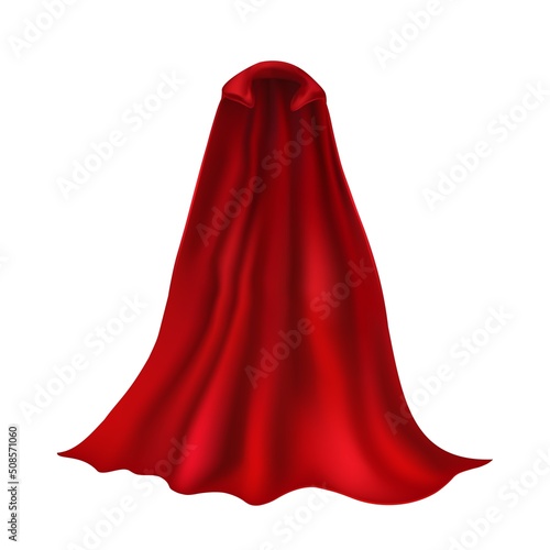 Red long cloak template. Realistic hero robe with strong material vampire robe with decorative luxury and fantasy vector design