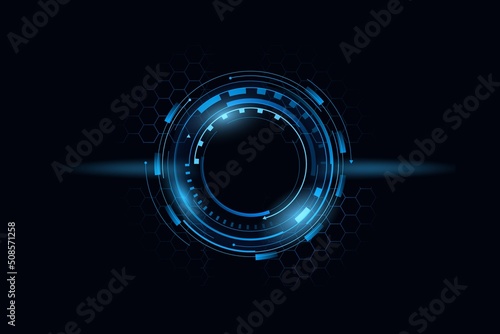Techno circle with glow template. Cyber button with blue set and highlights virtual futuristic frame design for web vector interface