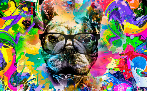 Fototapeta Naklejka Na Ścianę i Meble -  abstract colored dog muzzle isolated on colorful background color art