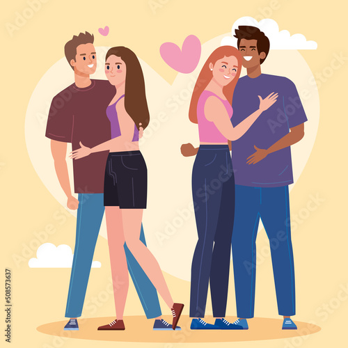 interracial lovers couples hugging