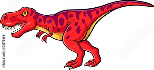 Cartoon angry red dinosaur roaring