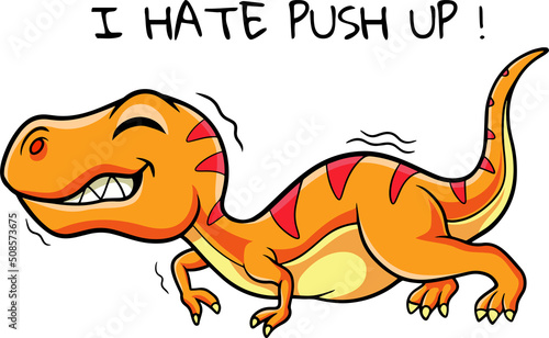 Cartoon dinosaur trying to push ups