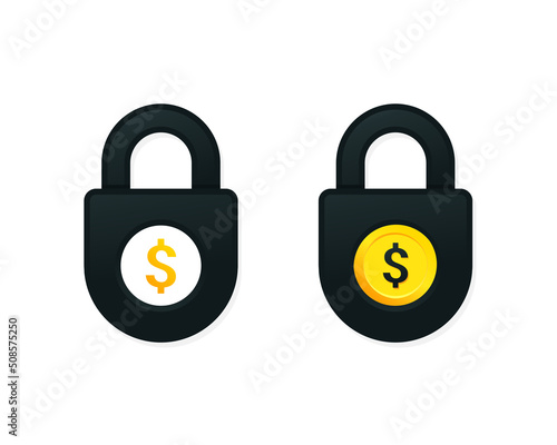 Money lock symbol. Investment protection. Vector illustration