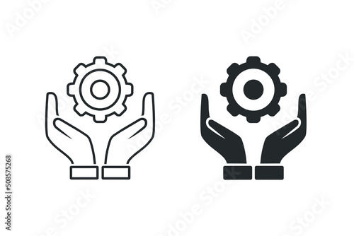 Hand holding gear icon. Vector illustration