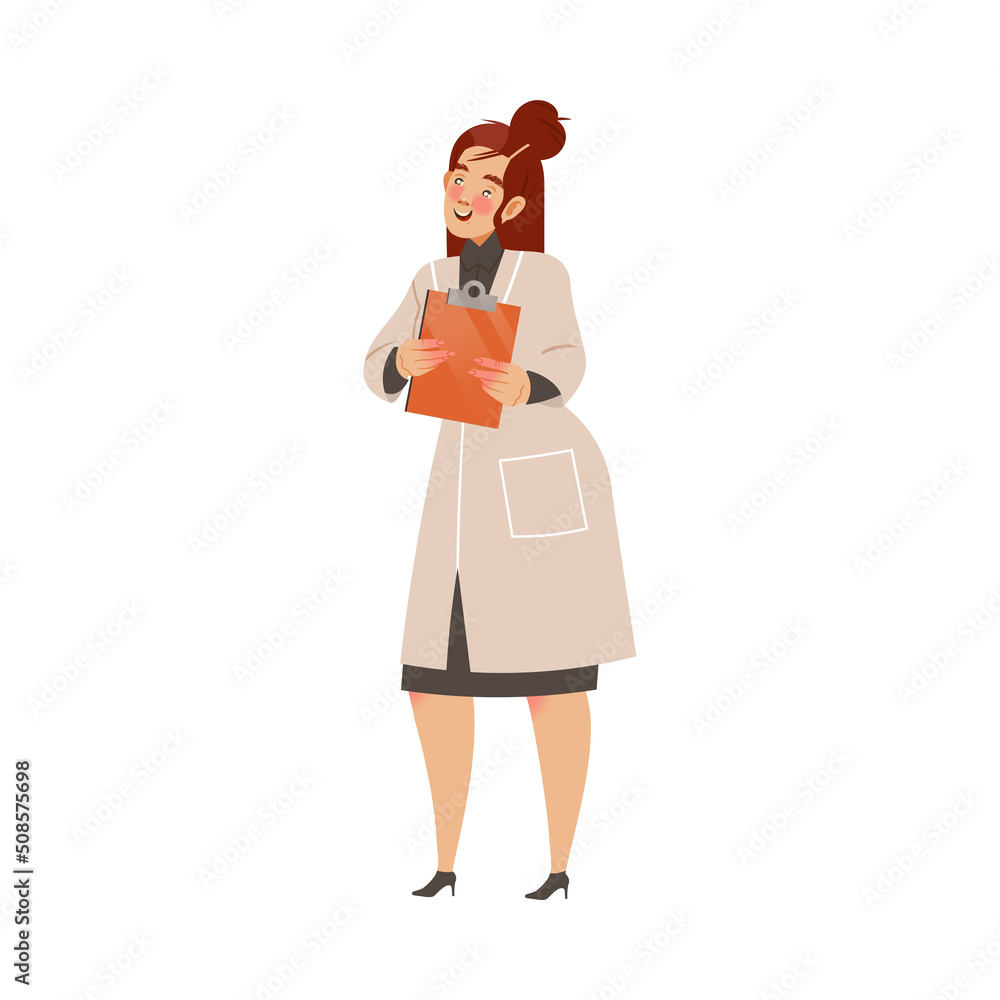 Smiling Woman Scientist with Clipboard Conducting Scientific Research Vector Illustration