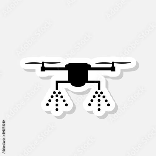 Agricultural spraying drone sticker icon sign for mobile concept and web design