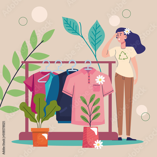 woman and clothes rack