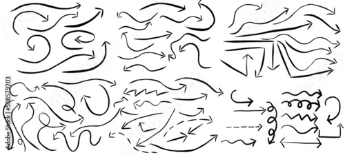 Set of different grunge brush arrows, pointers.Hand drawn paint object for design use.