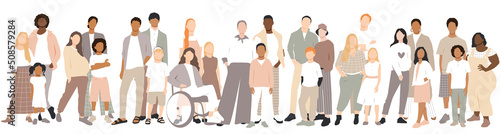 Multicultural group of families. Flat vector illustration.