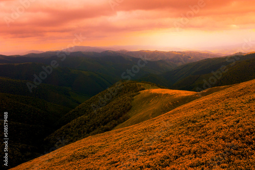 stunning summer scenery, awesome sunset landscape, beautiful nature background in the mountains, Carpathian mountains, Ukraine, Europe 