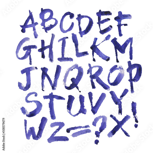 Vector Acrylic Brush Style Hand Drawn Alphabet Font. Calligraphy alphabet on a white background