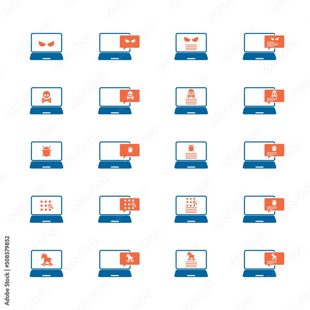 Malware content icon set. Alert notification on laptop computer , malware concept, spam data, online scam, virus , vector illustration. Malware content icon set. Alert notification on laptop computer , malware concept, spam data, online scam, virus , vector illustration.