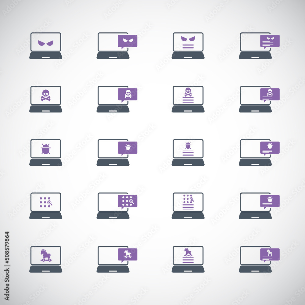 Malware content icon set. Alert notification on laptop computer , malware concept, spam data, online scam, virus , vector illustration. Malware content icon set. Alert notification on laptop computer , malware concept, spam data, online scam, virus , vector illustration.