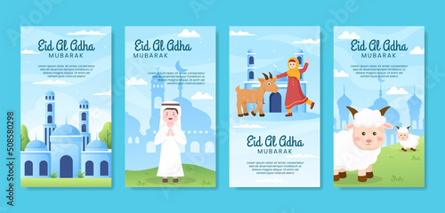 Eid al Adha Stories Template Social Media Flat Cartoon Background Illustration photo
