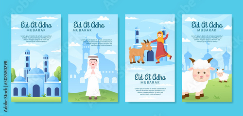 Eid al Adha Stories Template Social Media Flat Cartoon Background Illustration