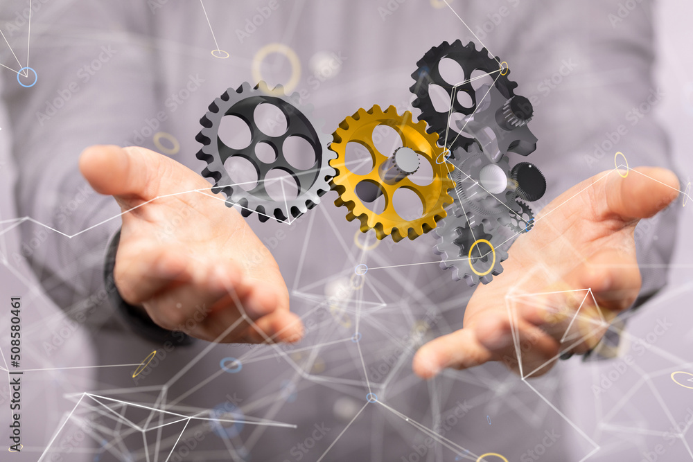 gear system data. Connecting lines and dots.Big data visualization