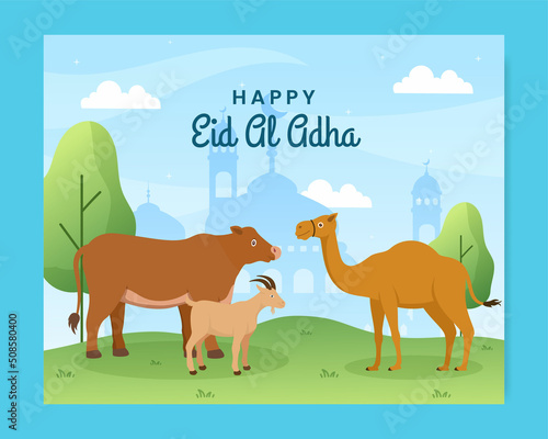 Eid al Adha Photocall Template Social Media Flat Cartoon Background Illustration